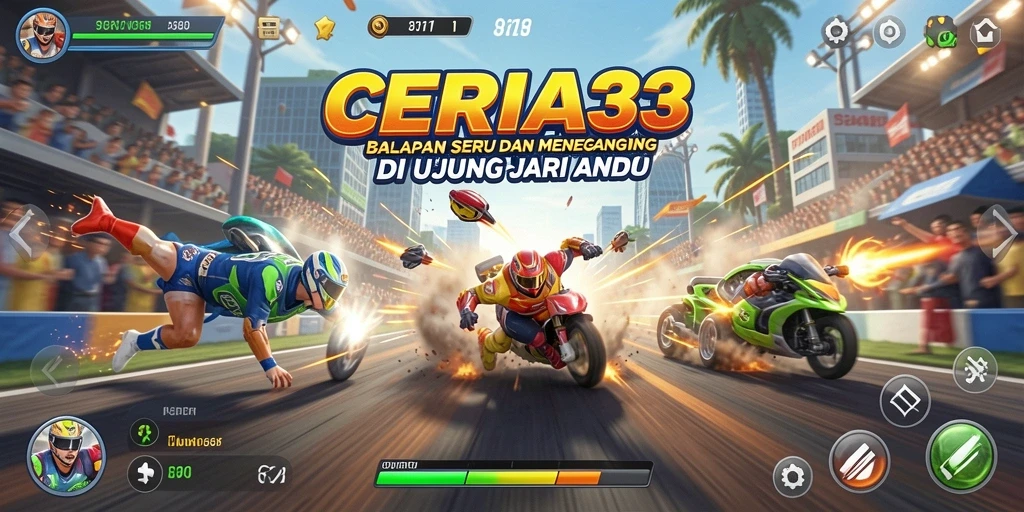 Screenshot utama CERIA33 menampilkan aksi balapan yang intens dan mendebarkan.