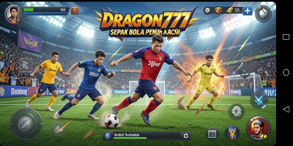 Screenshot DRAGON777 menunjukkan momen intens pertandingan sepak bola.