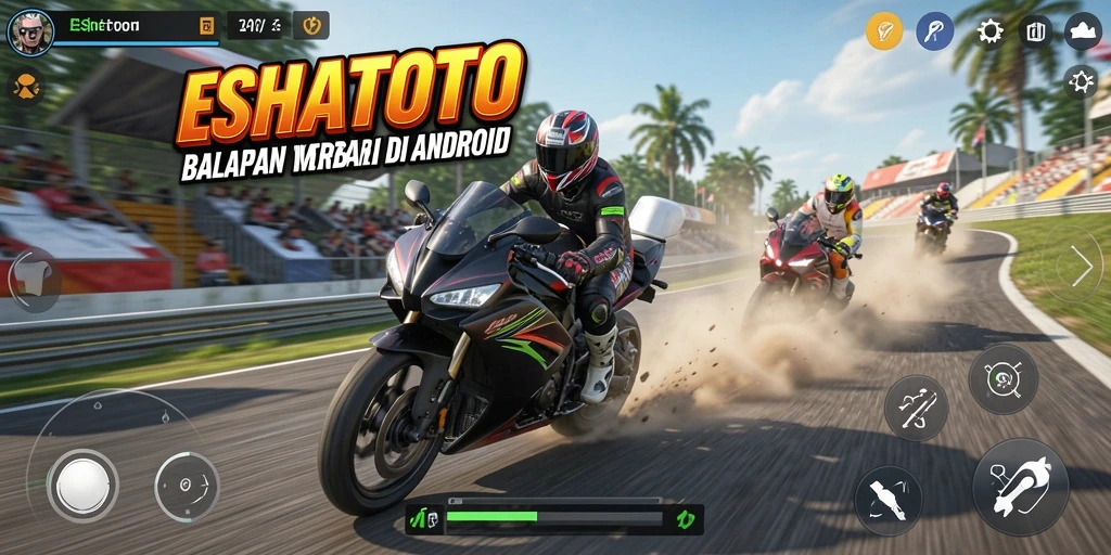 Tampilan gameplay ESHATOTO yang penuh aksi dan kedinamisan balapan motor.