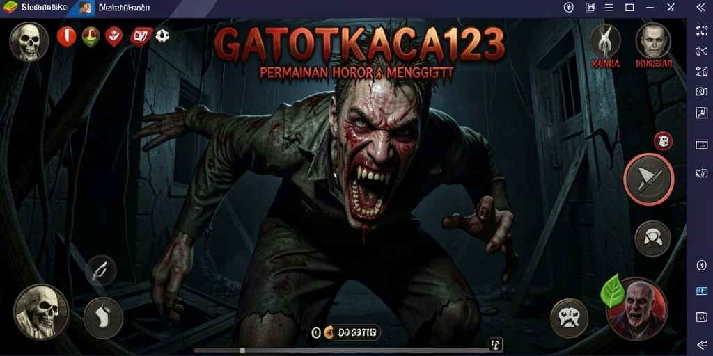 Gameplay GATOTKACA123 yang menakutkan dalam suasana gelap.