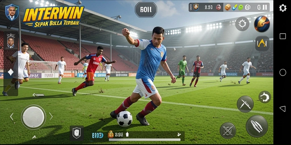 Gameplay INTERWIN yang menarik dengan aksi sepak bola seru.
