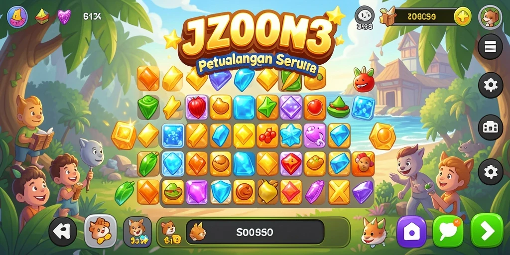 Tampilan gameplay seru dari J200M Match-3 yang penuh warna.