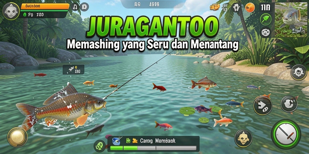 Screenshot gameplay JURAGANTOTO menampilkan aksi memancing yang seru.