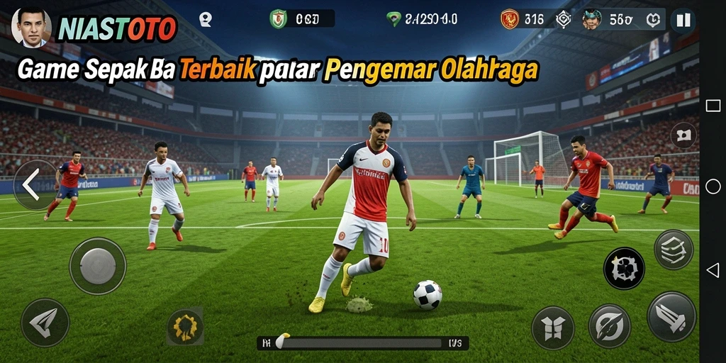 Screenshot gameplay NIASTOTO menampilkan aksi sepak bola yang mendebarkan.