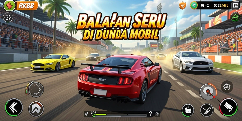Screenshot gameplay RK88 yang menampilkan balapan mendebarkan.