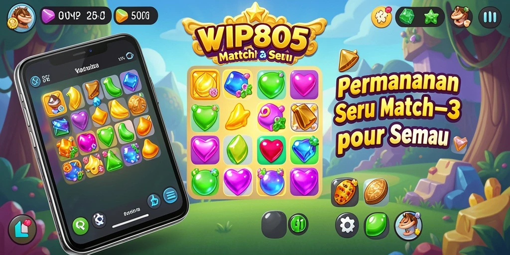 Tampilan gameplay <strong>VIP805</strong> saat mencocokkan permata berwarna-warni.