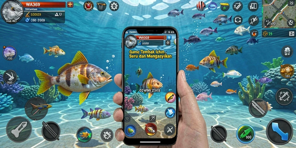 Tampilan screenshot utama WA369 yang menampilkan aksi Tembak Ikan.